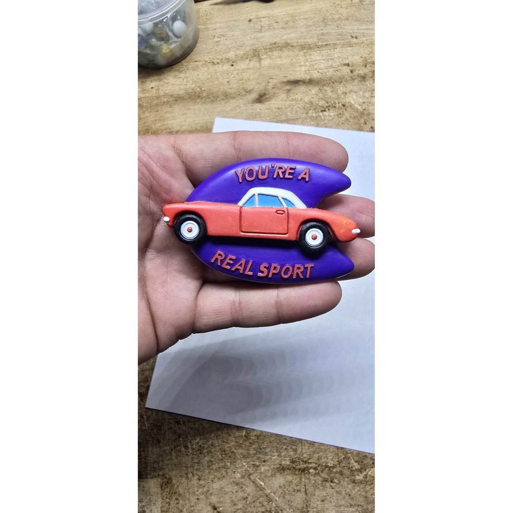 Vintage Avon Cruisin Classics Refrigerator Magnet You're a Real Sport Purple Red